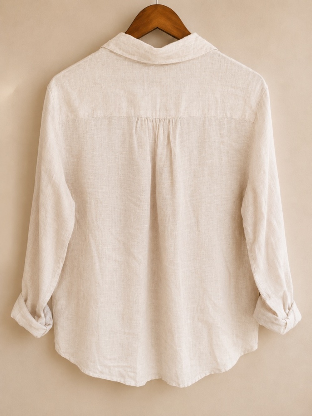 Lands’ End 100% Linen Button Front Shirt Beige Coastal Old Money Size Small - Picture 3 of 6